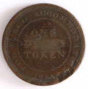 British Token, copper penny token, 1813, FOR PUBLIC ACCOMODATION ONE PENNY TOKEN 1813,  the