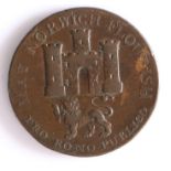 British Token, copper halfpenny, 1792, Norwich, NORFOLK AND NORWICH HALFPENNY 1792, with central