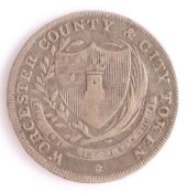 British Token, silver One Shilling, 1811, WORCESTER COUNTY AND CITY TOKEN around shield of arms,