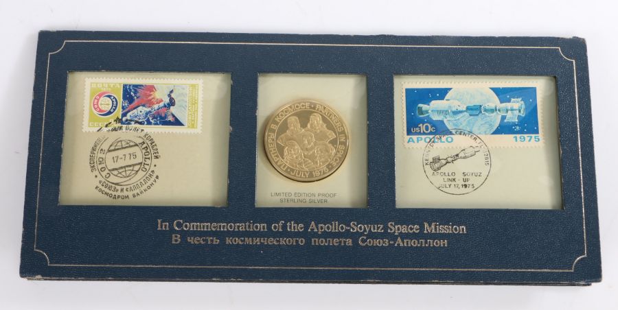 John Pinches, limited edition proof sterling silver coin in commemoration of the Apollo-Soyuz