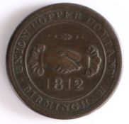 British Token, copper penny, 1812, Birmingham, PAYABLE IN CASH NOTES ONE PENNY TOKEN, the reverse