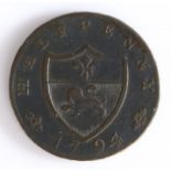 British Token, copper halfpenny, 1794, Lancaster, HALFPENNY 1794,  with Lancaster crest, the reverse