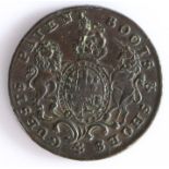 British Token, copper halfpenny, 1795, London, GUESTS PATENT BOOTS & SHOES with royal crest, the