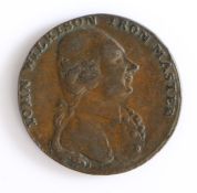 British Token, copper halfpenny, 1793, Midlands, with seated Vulcan forging lightning, the reverse