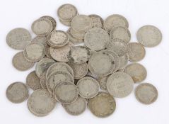 Victoria, to include a collection of thirty-five Three Pence pieces and a collection of twenty Six