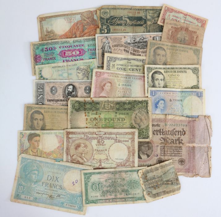 Collection of banknotes, to include various countries of the World and two gum cards, (qty)