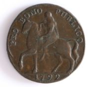 British Token, copper halfpenny, 1792, Coventry, PRO BONO PUBLICO 1792, with central depiction of