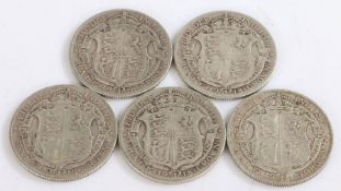 George V, a collection of pre 1947 Half Crowns, 1918 x 5, (5)