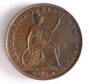 Victorian copper penny 1855, with young Victoria head, the reverse with Britannia