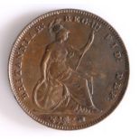 Victorian copper penny 1855, with young Victoria head, the reverse with Britannia