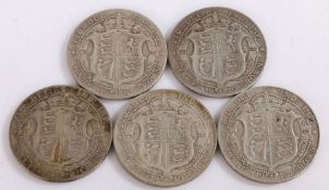 Edward VII, Five Half Crowns, 1910 x 5, (5)