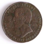 Ironmongers Token, copper penny, PRINCE ALBERT BORNAUGT 26 1819 DIED DECR 14 1861, with central