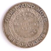 British Token, silver One Shilling, 1811, BILSTON SILVER TOKEN above a castle with five lions,