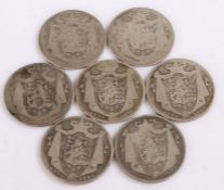 William IV, a collection of seven Half Crowns, 1834 x 2 1836 x 2 and three with the dates rubbed, (