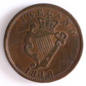 Irish Token, copper penny, 1818, IRELAND 1818, with central crowned harp, the reverse LUKE. XX: