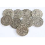 Victoria, a collection of Half Crowns,1875 x 1, 1876 x 2, 1879 x 2, 1881 x 1, 1883 x 2 and 1887 x 1,