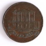 British Token, copper halfpenny, 1794, Chelmsford, SHIRE HALL, with central depiction of the shire