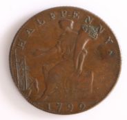 British Token, copper halfpenny, 1792,  LONDON & MIDDLESEX with depiction of a gentleman in profile,