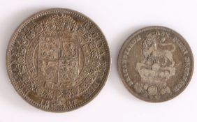 Victoria, Half Crown, 1887, together with a George IV Shilling 1826, (2)