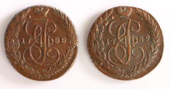 Russia, 5 Kopeks, 1788 and 1789, (2)