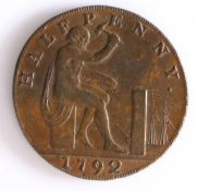 British Token, copper halfpenny, 1792, Warwickshire, HALFPENNY 1792, with central depiction of