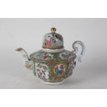 Late 19th/early 20th century Chinese Canton famille rose teapot, the shaped teapot polychrome