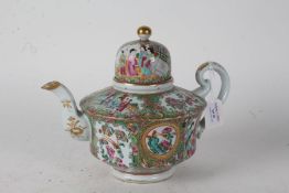 Late 19th/early 20th century Chinese Canton famille rose teapot, the shaped teapot polychrome