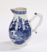 19th Century Chinese export jug, transfer printed with Pagoda's in a mountainous landscape,