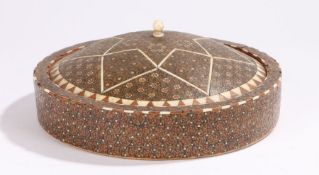 19th Century Turkish Ottoman container, with a domed top inlaid with mosaic panels opening to reveal