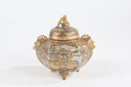 Japanese Satsuma pot pourri, having pierced lift up lid, the hexagonal body heavily gilded and