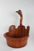 Chinese lightwood water bucket, stylised as a swan, with character marks to the base, 56cm high