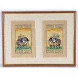 Pair of 19th Century Indian paintings on paper depicting figures on elephant and camelback, with
