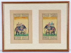 Pair of 19th Century Indian paintings on paper depicting figures on elephant and camelback, with