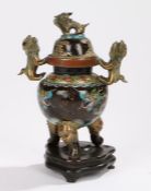 Chinese Cloisonné censer, the lid surmounted with a dog of foo above the domed pierced lid and