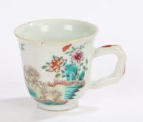 18th Century Chinese porcelain cup, depicting two animals with brightly coloured painted flowers,