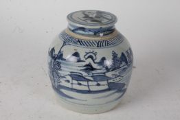 19th century Chinese blue and white ginger jar, decorated with a landscape scene, 16.5cm high