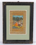 India, a 19th Century illustrated manuscript leaf, with a scene depicting three figures by a river