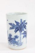 Chinese blue and white pot, depicting a foo dog in a garden setting, unmarked, 16.5cm high
