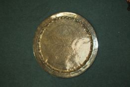 Large Indian Benares brass tray, with foliate decoration, 88cm diameter