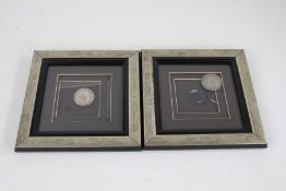 Two reproduction Chinese white metal coins, both framed and glazed (2)