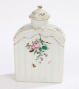 19th Century Chinese tea caddy, the lift up lid and body with polychrome floral sprays, 14cm high