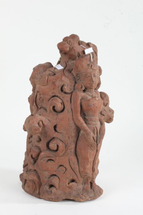 Eastern terracotta figure group, 20th century, in the form of two female figures, 32cm high