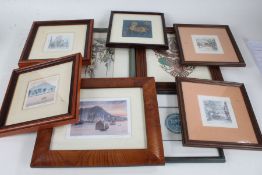 Collection of Asian art, to include a Chinese embroidery on silk, pencil signed etching by Malou