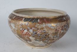 20th century Japanese satsuma ware bowl, depicting figures and a floral gilded design, 30cm diameter