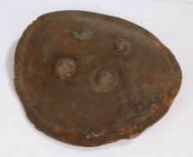 Early 19th Century Indian hide Dhal shield, with four iron bosses to the centre and leather