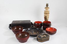 Quantity of various Chinese lacquered items, to include a chinoiserie table lamp base, various