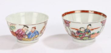 Two 18th Century Mandarin tea bowls, each with polychrome figural scenes, one 7.5cm diameter (AF),