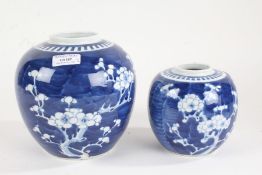 Two 19th Century Chinese blue and white ginger jars, with blossoming branch decoration, double