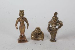 Three various Indian brass figures, to include a Buddha, the tallest 11.5cm high (3)