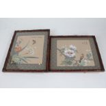 20th century Chinese School, pair of paintings on fabric, depicting a bird and butterfly amongst